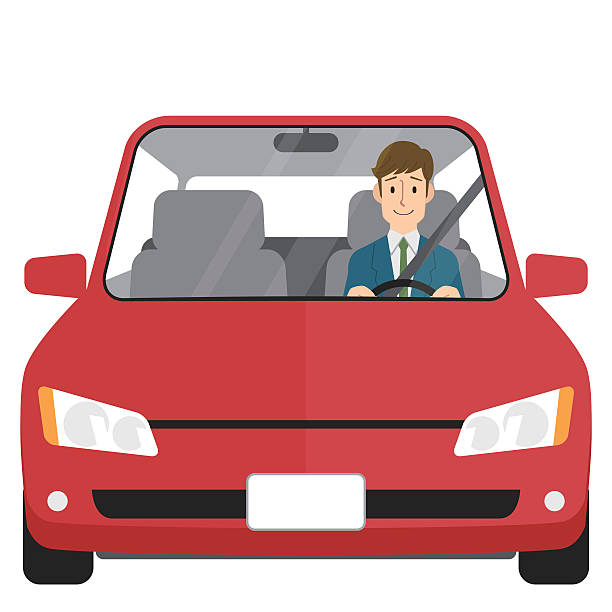 Man driving car vector art illustration