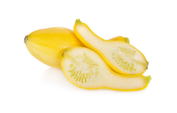 istock whole and half cut fresh squash crookneck on white background 628248736