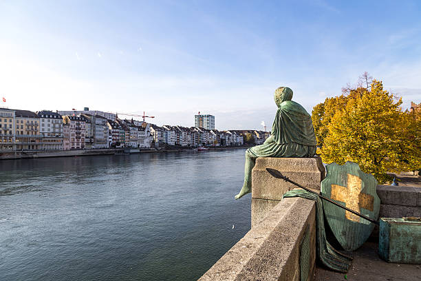 helvetia statue in basel, switzerland - helvetia imagens e fotografias de stock