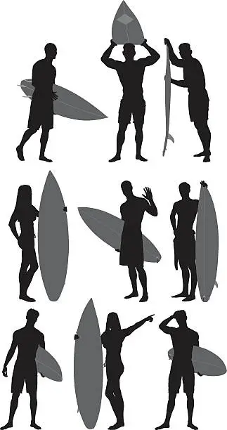 Vector illustration of Surfers with various actions