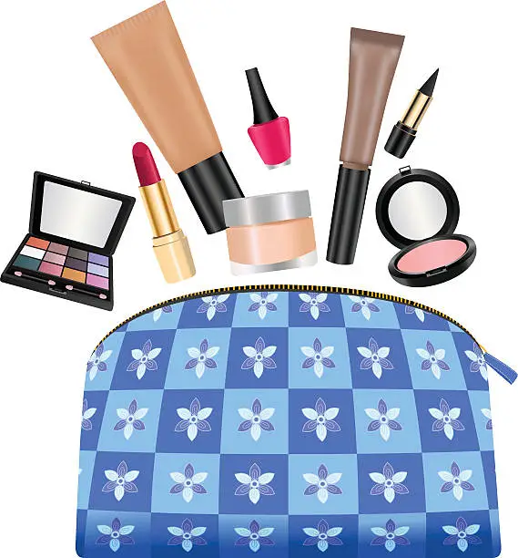 Vector illustration of Ladies Purse With Cosmetics
