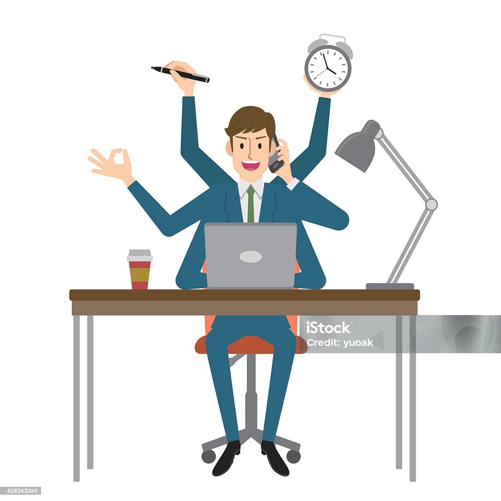 Multi Tasking Man Multitasking Businessman Stock Illustration - Download Image Now - Busy ...
