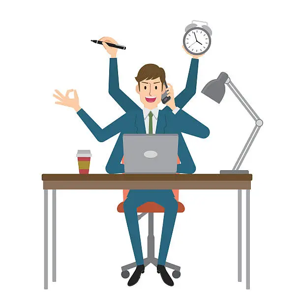 Vector illustration of Multitasking businessman