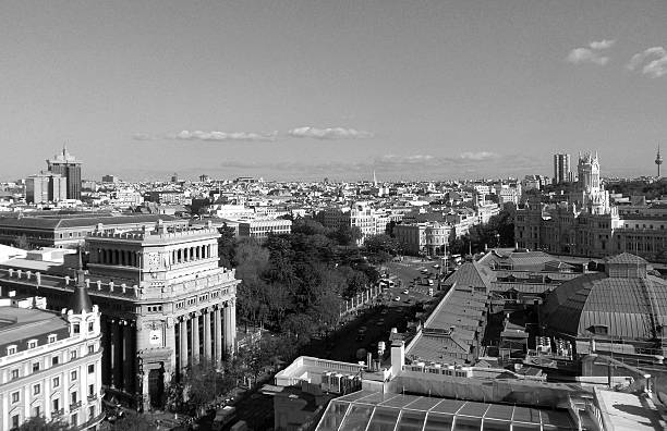 Beautiful skyline of Madrid in monotone, Spain