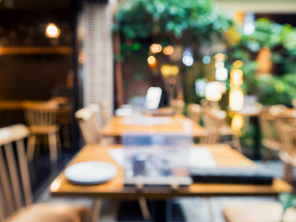 istock Blur Table seats Restaurant Cafe in Garden Outdoor 628263718