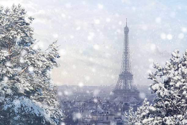 istock Aerial view of Paris cityscape with Eiffel tower at winter 628278300