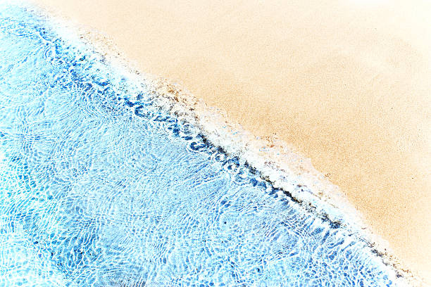 istock Beautiful soft waves of Blue Ocean with  Sandy Beach Background 628286392
