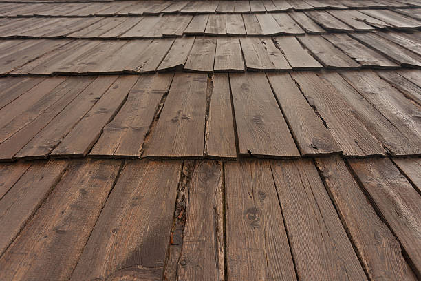 istock Natural pine wood panels as wooden roof 628287144