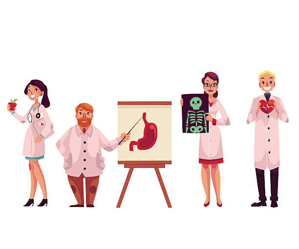 ilustrações de stock, clip art, desenhos animados e ícones de doctors - general practitioner, radiologist, heart surgeon and professor - doctor vector radiologist happiness