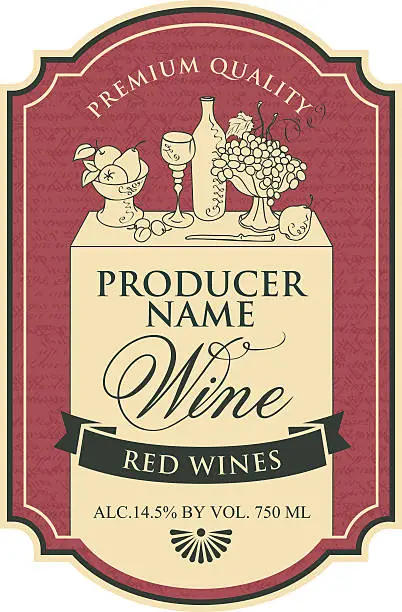 Vector illustration of wine label with the silhouette of a still life