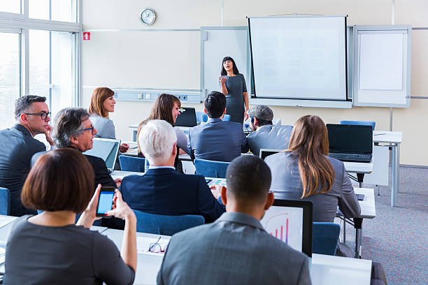 istock Business people in education room listening lecture 628295370