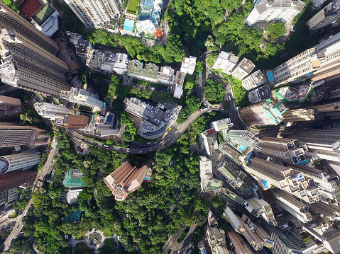 Aerial view of Hong Kong city downtown district.