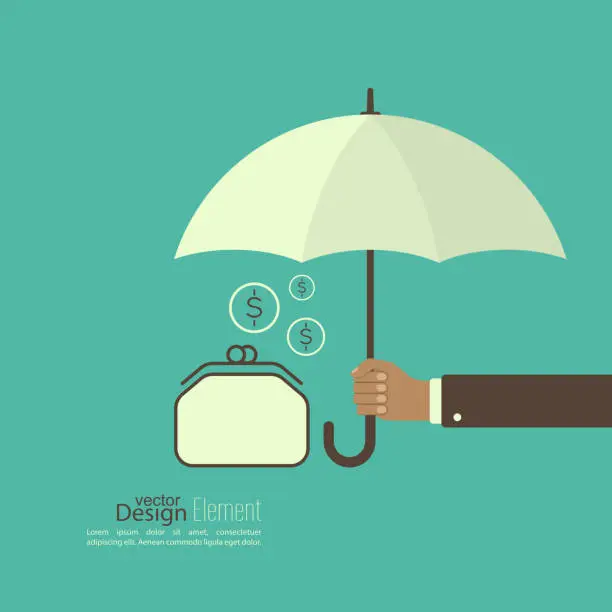 Vector illustration of Male hand holding an umbrella.