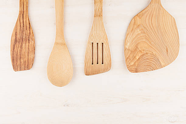 istock Design concept mock up  empty wood beige spoons   wood background. 628296788