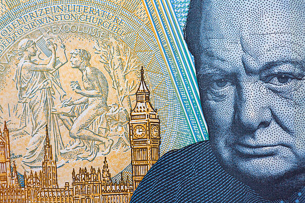 Five Pound Note Close up of the new water proof polymer five pound note, showing the head of Sir Winston Churchill on the reverse side. british currency stock pictures, royalty-free photos & images