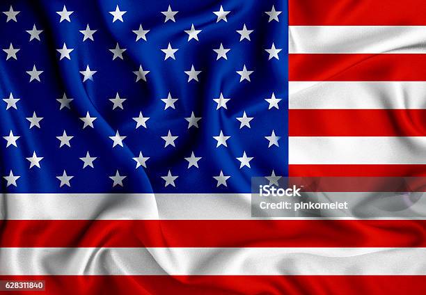 The American Flag With Wave Luxury Silk Or Satin Fabric Stock Photo - Download Image Now