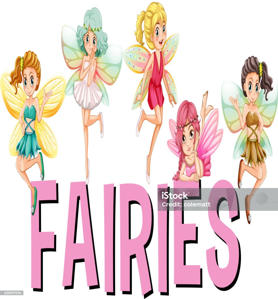 Five Fairies Flying Over The Word Stock Illustration - Download Image Now -  Adult, Clip Art, Computer Graphic - iStock