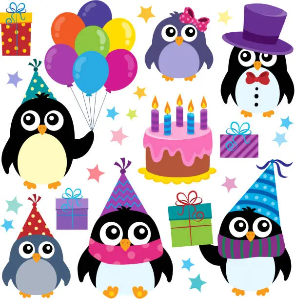 Vector illustration of Party penguins theme set 1