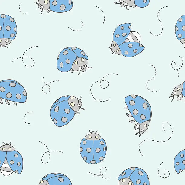 Vector illustration of Blue Ladybugs seamless pattern on a bluesky background