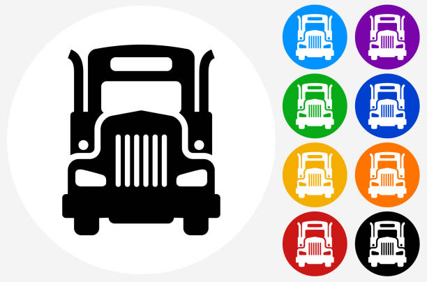 Truck Icon on Flat Color Circle Buttons Truck Icon on Flat Color Circle Buttons. This 100% royalty free vector illustration features the main icon pictured in black inside a white circle. The alternative color options in blue, green, yellow, red, purple, indigo, orange and black are on the right of the icon and are arranged in two vertical columns. indigo truck stock illustrations