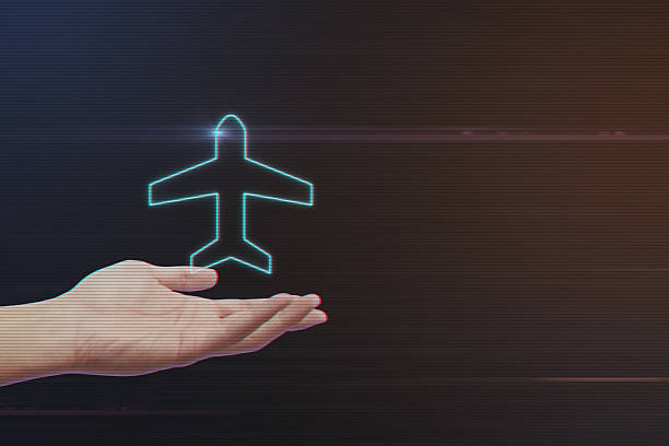 istock Human Hand Holding Airplane Icon 628327590