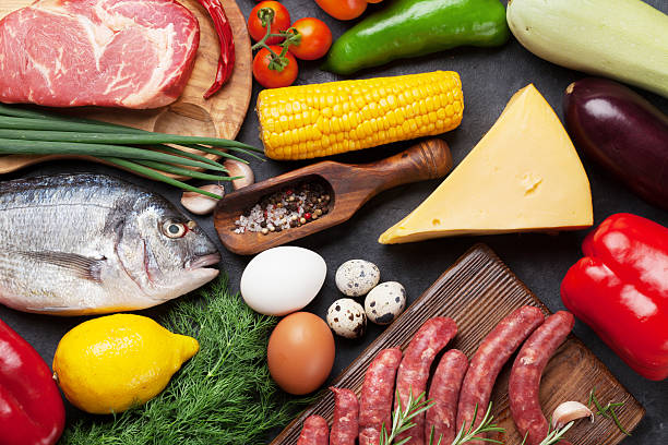 istock Vegetables, fish, meat and ingredients cooking 628333630