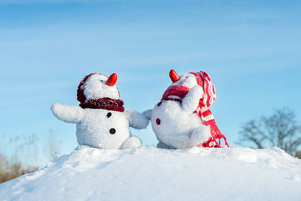 Couple of snowmen stock photo