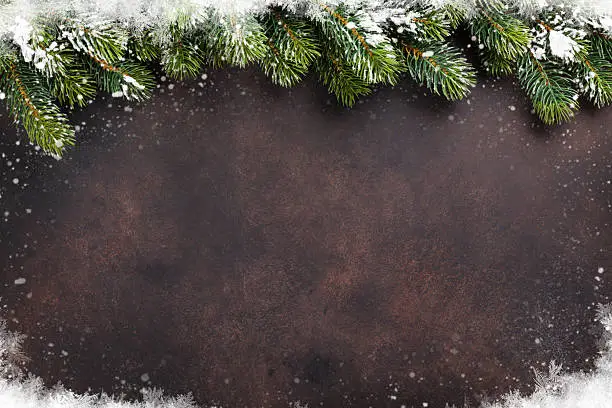 Photo of Christmas background with snow fir tree