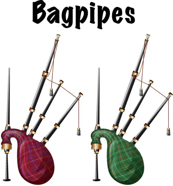Vector illustration of Two bagpipes on white background