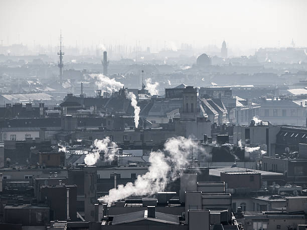 Smog - city air pollution. Unclear atmosphere polluted by smoke