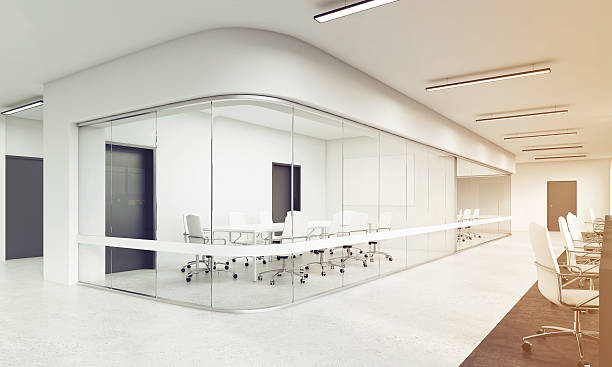 istock Side view of office with rounded corners conference room, toned 628346984