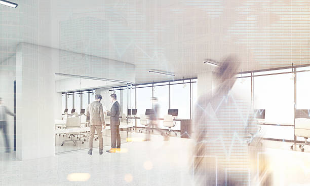 istock Men in office with rounded corners conference room, toned 628347026
