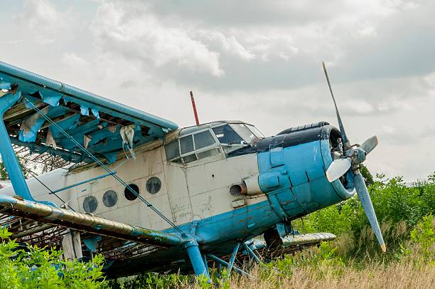 istock Old russian biplane aircraft An-2 at an abandoned 628348412