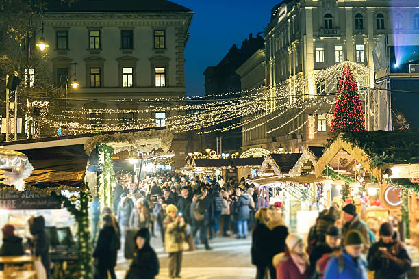 istock Christmas Market at St Stephen's Square in Budapest at night 628356198