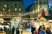 Christmas Market at St Stephen's Square in Budapest at night