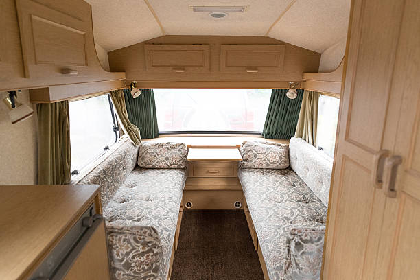 istock Inside of a caravan showing the seating area 628357442