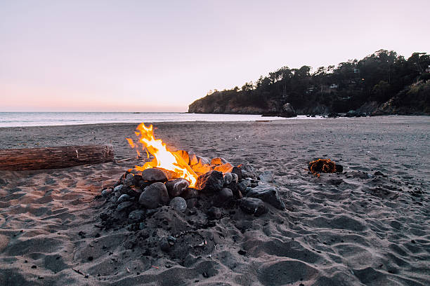 istock Bonfire at dusk on the beach 628360318