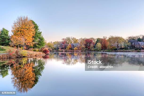 Sunrise On Braddock Lake With Reflection In Autumn Stock Photo - Download Image Now - Virginia - US State, Fairfax - Virginia, Lake