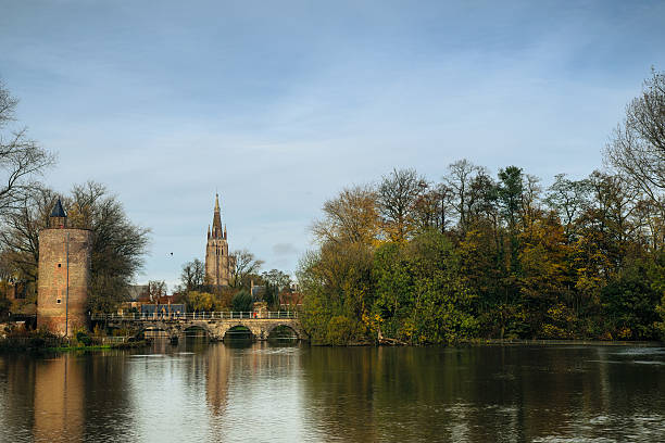 istock Tower in Minnewater park in Bruges, Belgium 628361090
