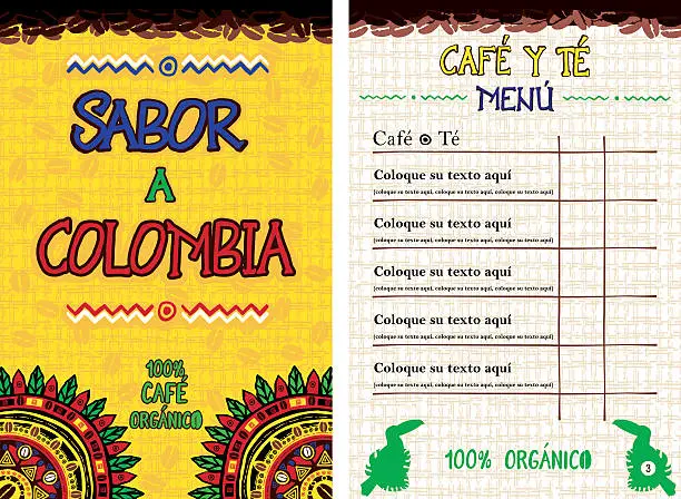 Vector illustration of Spanish Menu for cafe, bar, coffeehouse - Sabor a Colombia