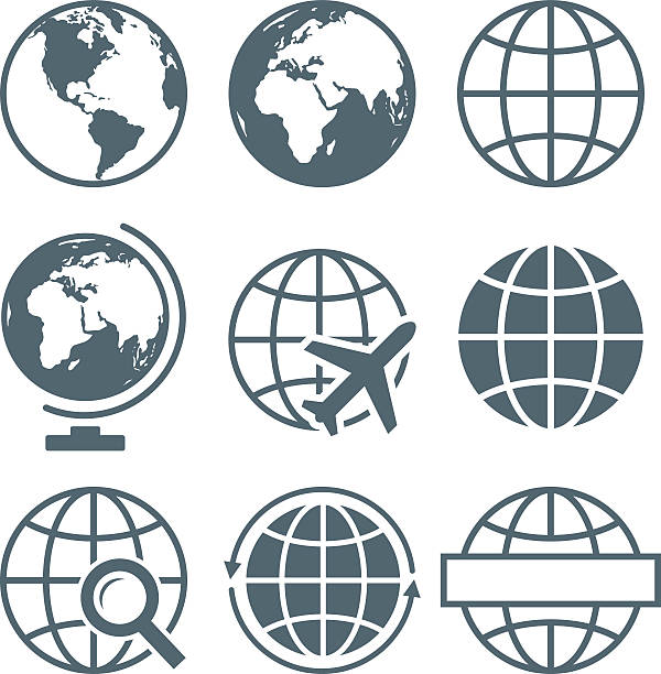 ilustrações de stock, clip art, desenhos animados e ícones de earth globe icon set round - vector illustration - topography globe usa the americas