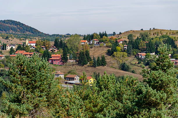 istock Panoramic view of autumn with villages Plana 628362300