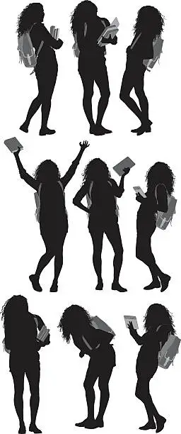 Vector illustration of Female student holding books