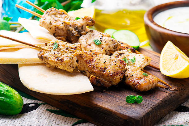istock Chicken Souvlaki with pita and tzatziki 628364424