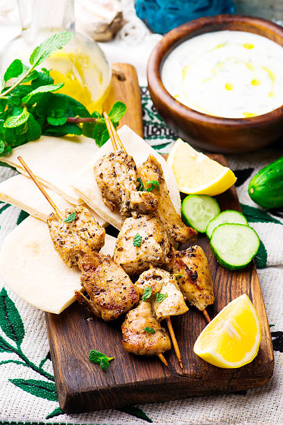 istock Chicken Souvlaki with pita and tzatziki 628364516