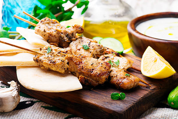 istock Chicken Souvlaki with pita and tzatziki 628364564