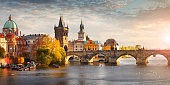 istock Vltava river and Charles bridge in Prague 628365610