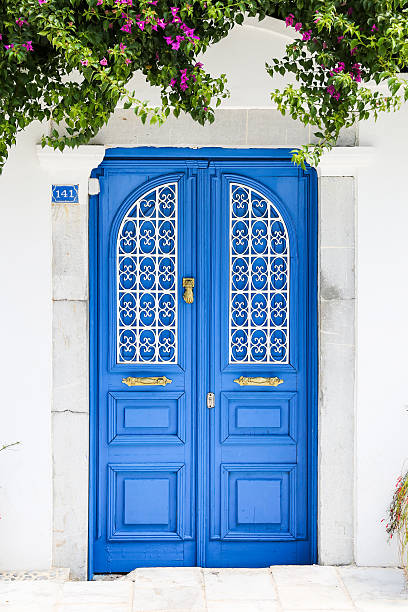 istock Blue gate of a house in Bodrum, Turkey 628365658