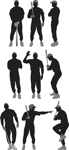 gracz baseballa w różnych czynności - playing baseball white background action stock illustrations