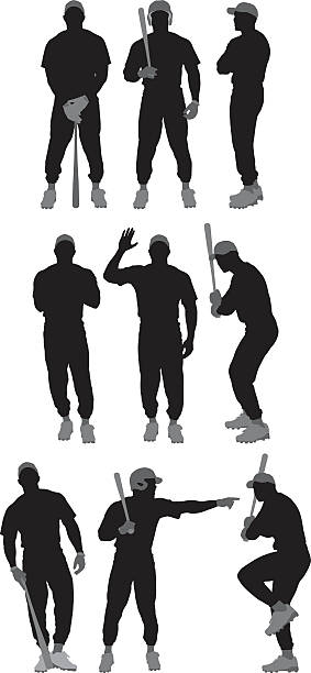 бейсболист в различных действий - baseball player baseball holding bat stock illustrations